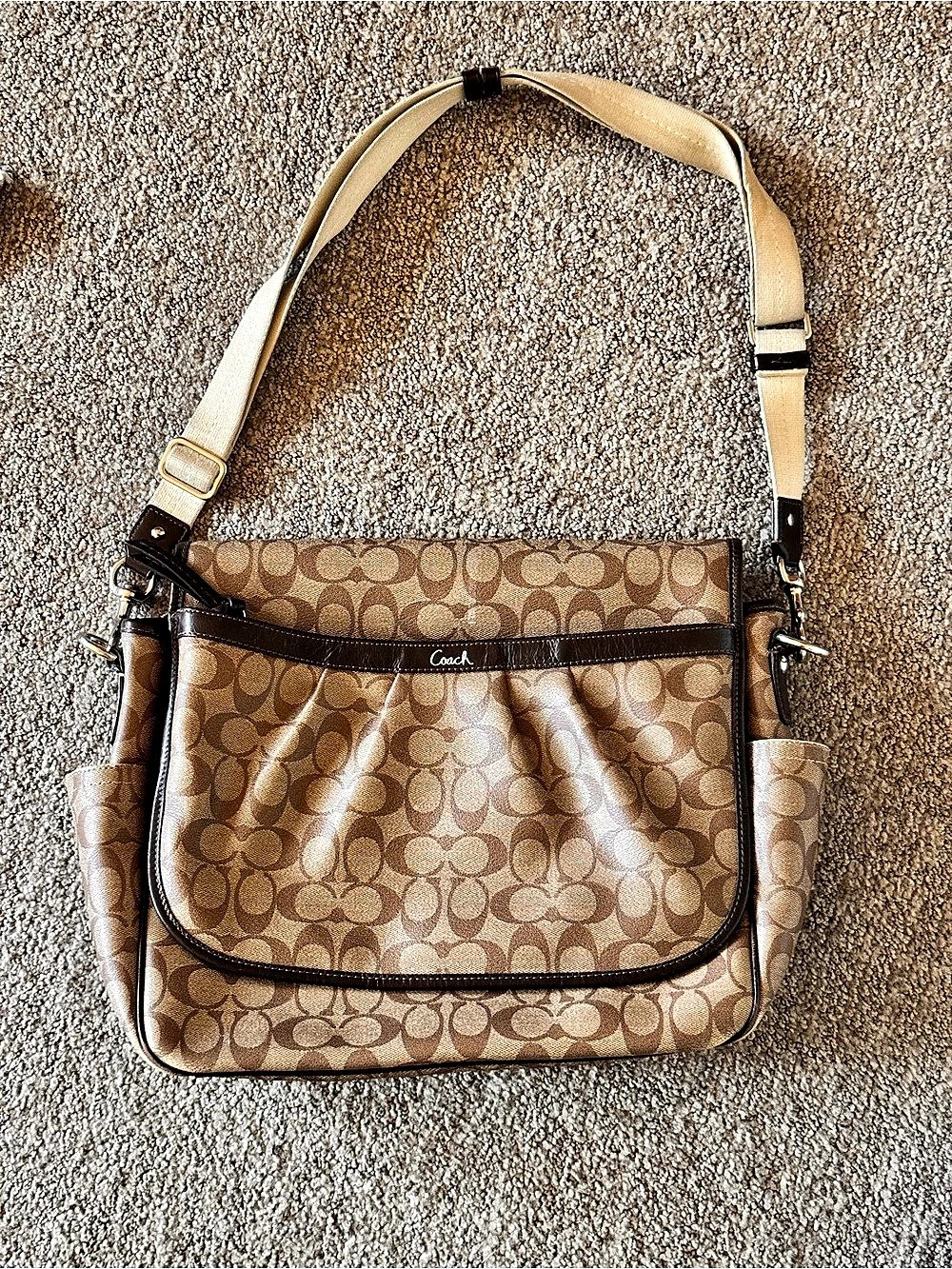 Coach Y2K Signature Coated Canvas Diaper Bag Baby Messenger Brown Tan